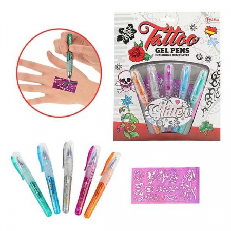 Seturi pictura si desen - Set 5 pixuri cu gel pentru tatuaje Tattoo Toi-Toys TT45622A