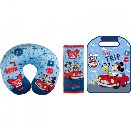Sisteme Siguranta - Set calatorie 3 piese, Aparatoare pentru scaun, Perna gat si Protectie centura de siguranta Mickey Road Trip TataWay CZ3103416