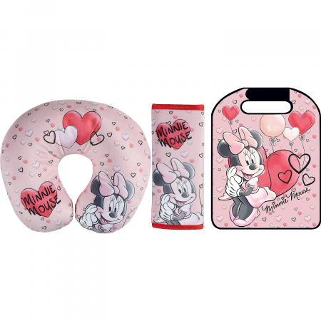 Paturici - Set calatorie 3 piese, Aparatoare pentru scaun, Perna gat si Protectie centura de siguranta Minnie Hearts TataWay CZ3103415