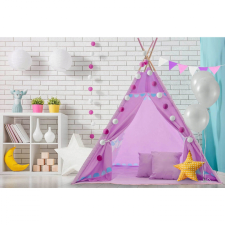 Set cort copii XXL Teepee, Cort, Covoras, 2 Perne, Ghirlanda si Geanta depozitare Tutumi TT34255 [1]