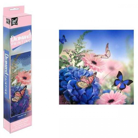 SCOALA SI GRADINITA - Set creativ cu diamante rotunde Flori Diamond Painting 30x30 cm Grafix GRCR2093-23GE3