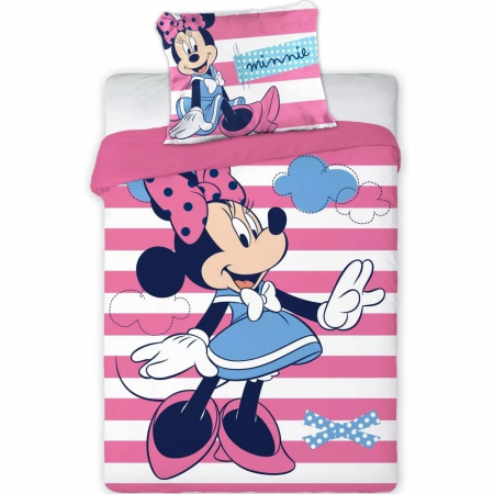Paturici - Set lenjerie pat copii Minnie Stripes 100x135 + 40x60 SunCity FRA576524