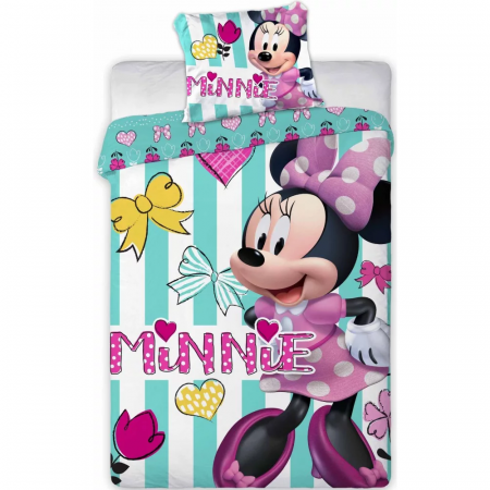 CAMERA COPILULUI - Set lenjerie pat copii Minnie Turquoise Stripes 100x135 + 40x60 SunCity FRA554454