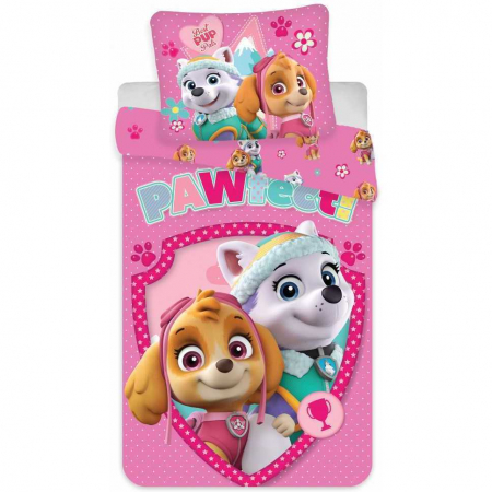 Paturici - Set lenjerie pat copii Paw Patrol Skye and Everest Pawfect 100x140 + 40x45 SunCity BRM007123