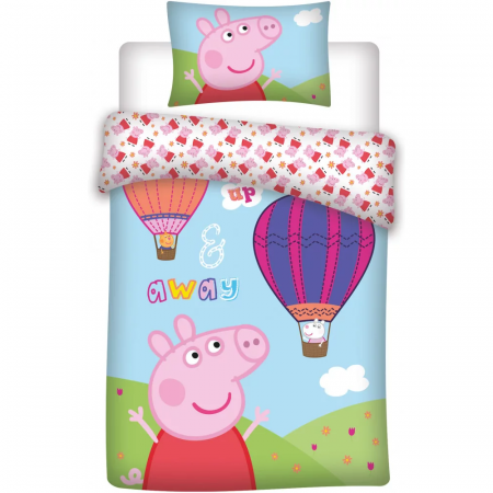 Lenjerii Patuturi - Set lenjerie pat copii Peppa Pig Up and Away 100x140 + 40x45 SunCity BRM300030