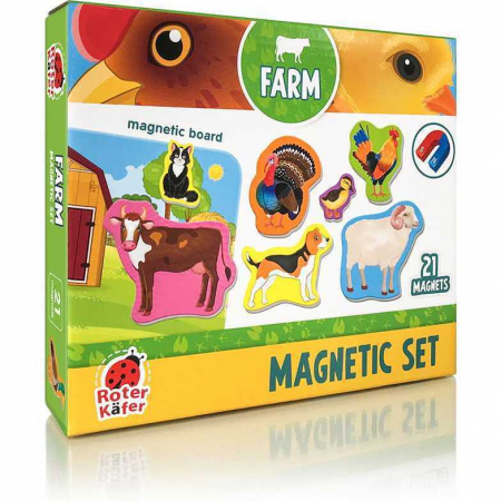 Jocuri Educative - Set magnetic Animale de la Ferma cu Plansa magnetica inclusa, 21 piese Roter Kafer RK2090-01