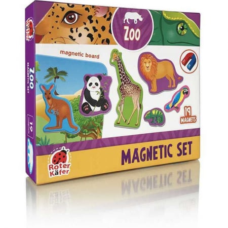 Jocuri Educative - Set magnetic Animale de la Zoo cu Plansa magnetica inclusa, 19 piese Roter Kafer RK2090-02