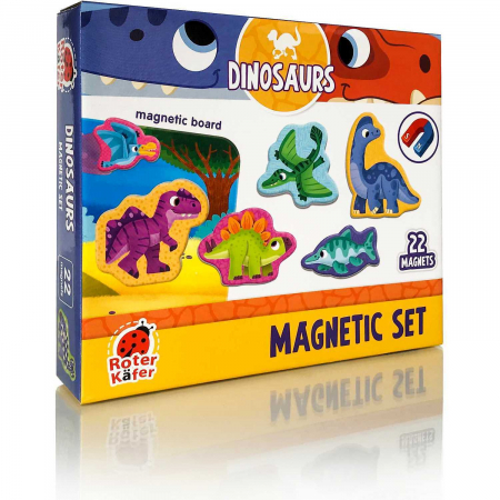 Jocuri Educative - Set magnetic Dinozauri cu Plansa magnetica inclusa, 22 piese Roter Kafer RK2090-03