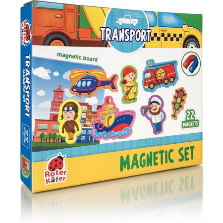Jocuri Educative - Set magnetic Mijloace de Transport cu Plansa magnetica inclusa, 22 piese Roter Kafer RK2090-04