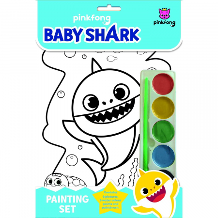 SCOALA SI GRADINITA - Set Pictura pe numere, 8 imagini, 6 culori acuarela si 1 pensula Baby Shark Alligator AB3141BSPS