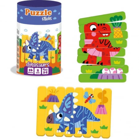 JOCURI SI JUCARII - Set puzzle-uri din betisoare Dinozauri, 16 piese Roter Kafer RK1090-02