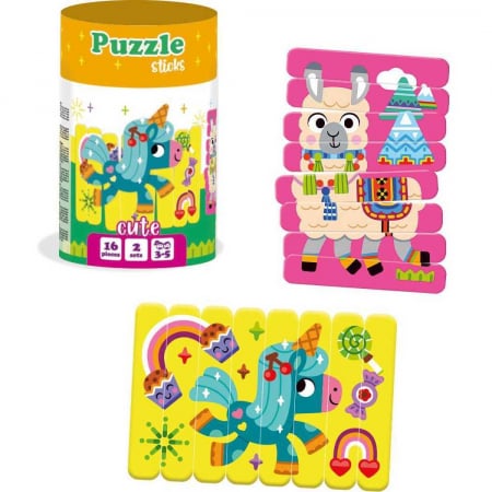 JOCURI SI JUCARII - Set puzzle-uri din betisoare Lama si Unicorn, 16 piese Roter Kafer RK1090-01
