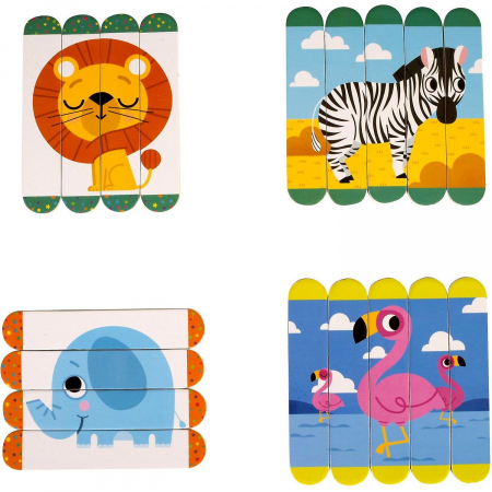JOCURI SI JUCARII - Set puzzle-uri din betisoare lemn - Animale salbatice Fiesta Crafts FCT-2931