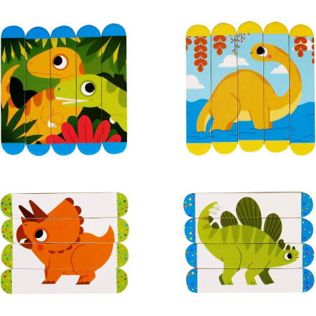 JOCURI SI JUCARII - Set puzzle-uri din betisoare lemn - Dinozauri Fiesta Crafts FCT-2933