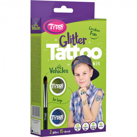 Seturi pictura si desen - Set tatuaje temporare cu sclipici Vehicles Tytoo KKCTT2213013