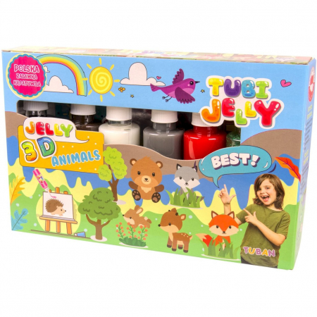 Pasta, lut si nisip modelabil - Set Tubi Jelly cu 6 culori - Animale Tuban TU3326