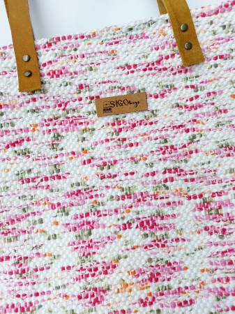 Geanta handmade de umar jeans reciclat multicolora roz [3]