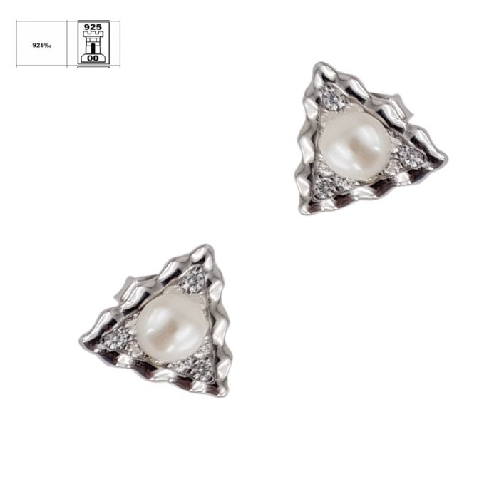 Cercei Argint 925% triunghiulari cu o perla centrala [3]