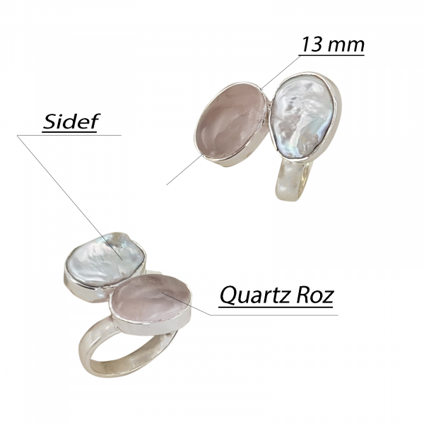 Inel Argint 925 cu Sidef si Quartz roz [2]