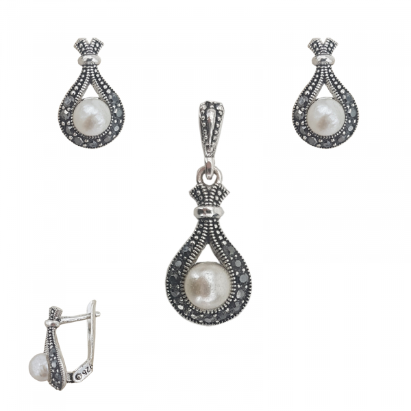 Set Argint cu marcasite si perla, cod 2285 [1]