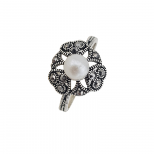 Inel  cu marcasite si perla din Argint 925%, cod 1153 [0]