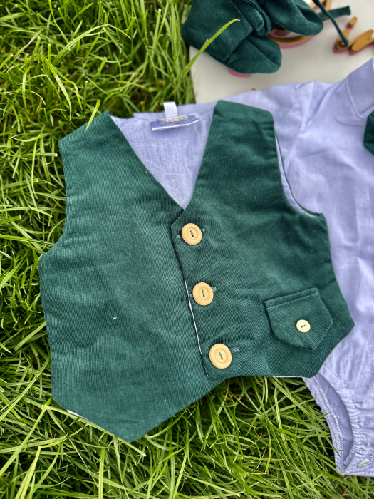 Costum botez din catifea raiata verde- 3 piese [2]