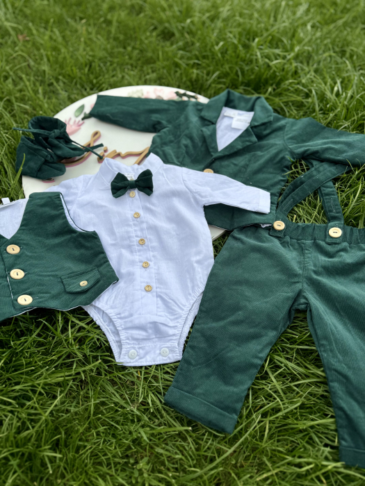 Costum botez din catifea raiata verde- 3 piese [1]