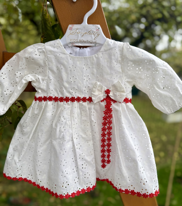 Rochie botez fetite ivoire cu dantela rosie [2]