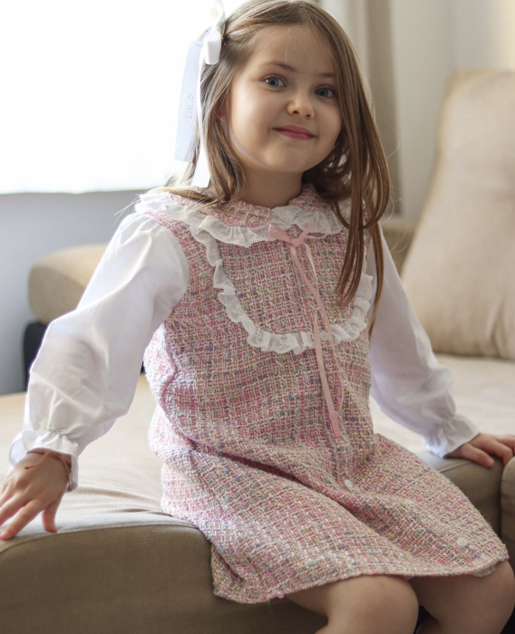 Rochie fetite botez stofa roz [1]