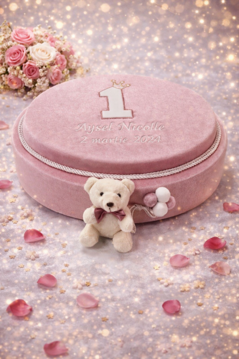 Set aniversar roz cu ursuleț si capac [2]