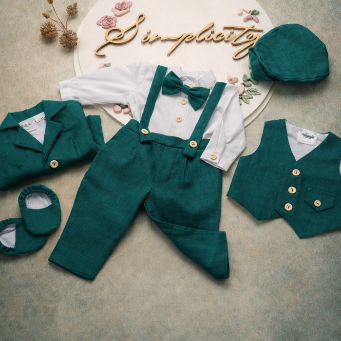 Set botez baieti Saian - Verde - 3 piese [2]