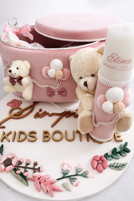 Trusou botez Luxury roz cu ursulet mare [2]