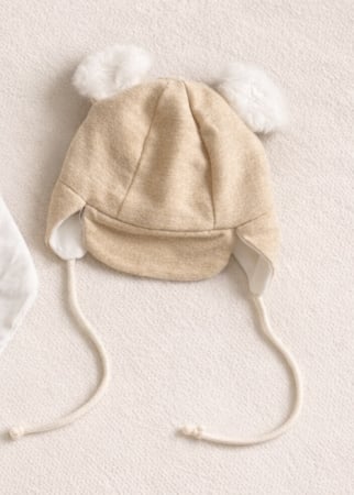 Bascute si incaltaminte - Caciula copii urs crem