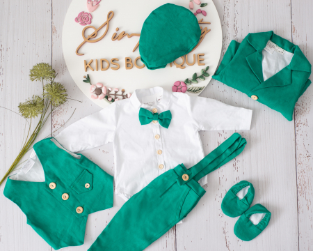 Costum botez Alfred 7 piese verde