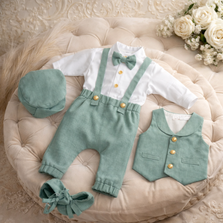 Costume botez baieti - Costum botez băieți menta  - 3 piese