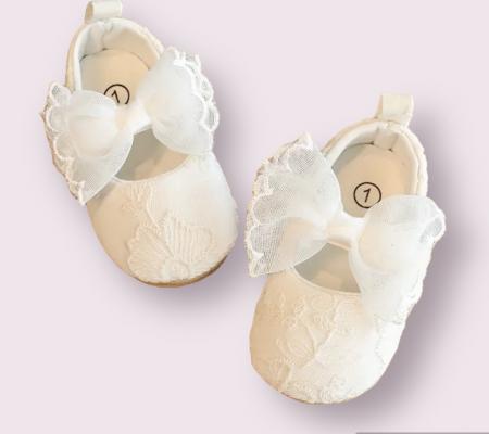 Pantofiori eleganti bebelus alb cu fundita [0]