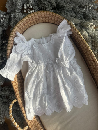 Rochii - Rochie botez fetite alba floricele