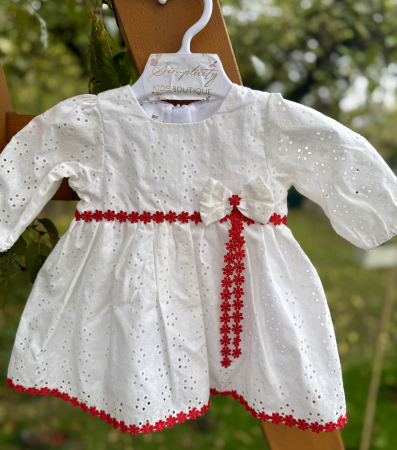 Rochie botez fetite ivoire cu dantela rosie [1]