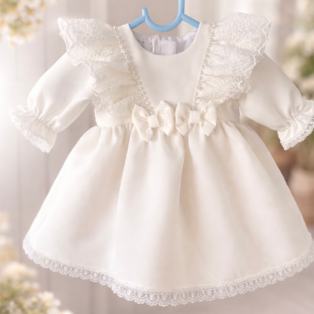 Rochii Botez Fetite - Rochie fetite botez alba cu fundite