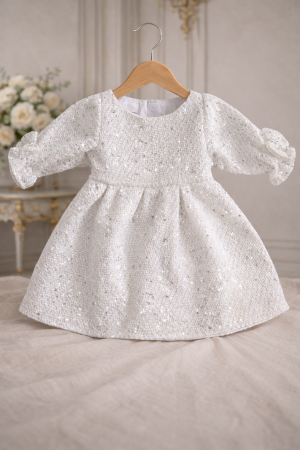 Rochii - Rochie fetite botez stofa alb