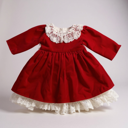 Rochii - Rochie fetite catifea rosie cu dantela