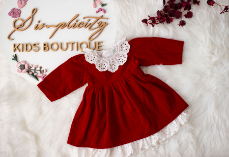 Fetite  - Rochie fetite catifea Cherry Rosu