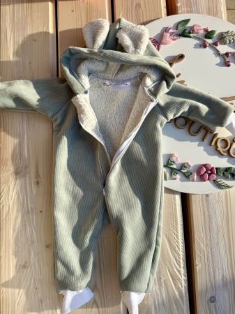 Salopete - Salopeta baietei din catifea cu blanita khaki