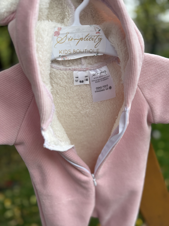 Salopeta fetite din catifea cu blanita roz [2]