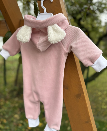 Salopeta fetite din catifea cu blanita roz [1]