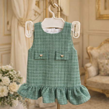 Rochii - Sarafan fetite stofa verde