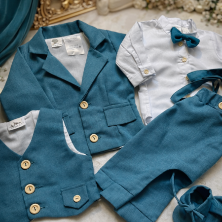 Costume botez baieti - Set botez baieti albastru Clay  - 6 piese