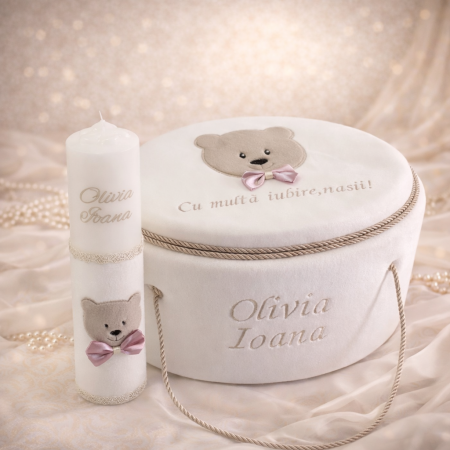 Trusouri botez baieti - Trusou Botez Beige Bear ursulet brodat