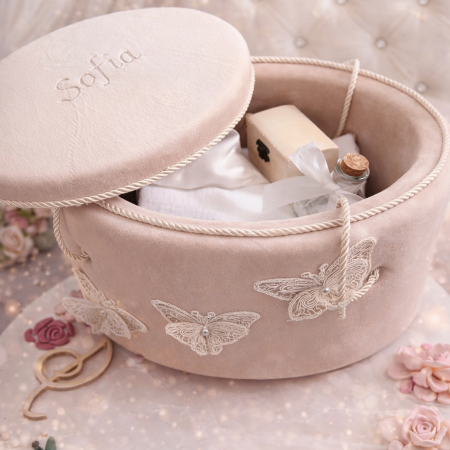 Trusouri botez fetite - Trusou botez Beige fluturi