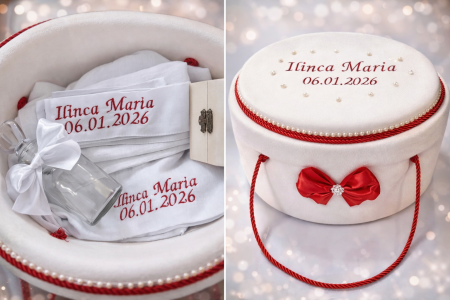 Trusouri botez fetite - Trusou botez - alb cu rosu